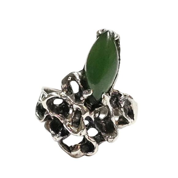 Modernist Brutalist Sterling Silver Jade Ring - Organic Design - Picture 1 of 4